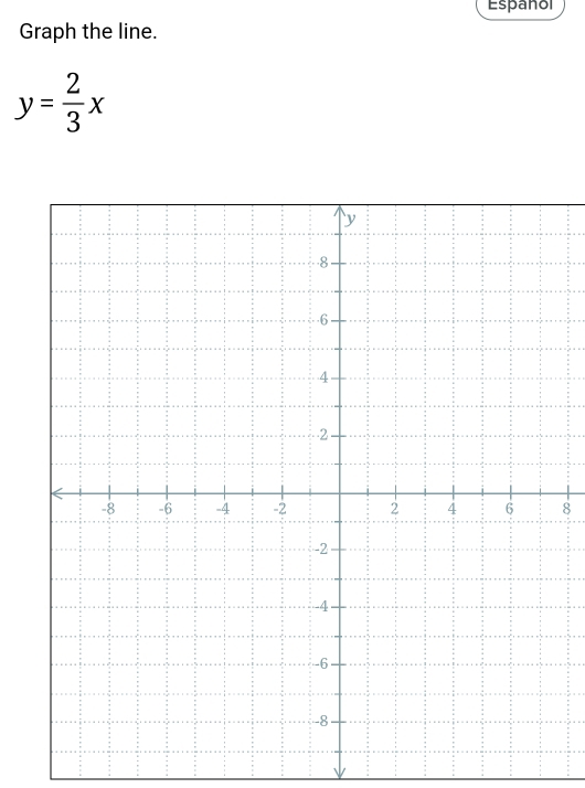 Español 
Graph the line.
y= 2/3 x
8