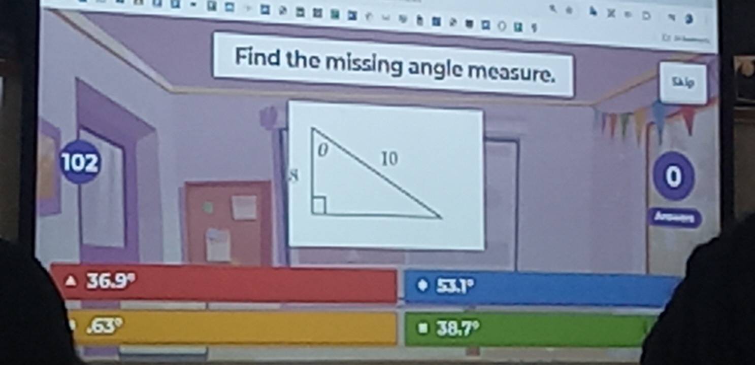 Find the missing angle measure. 
Dip 
0
36