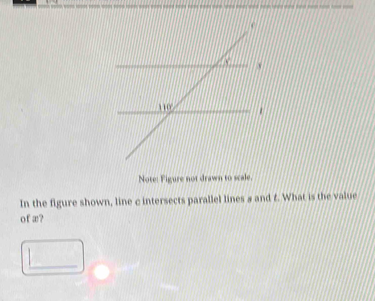 Note: Figure not drawn to scale.
In the figure shown, line c intersects parallel lines & and t. What is the value
of æ?