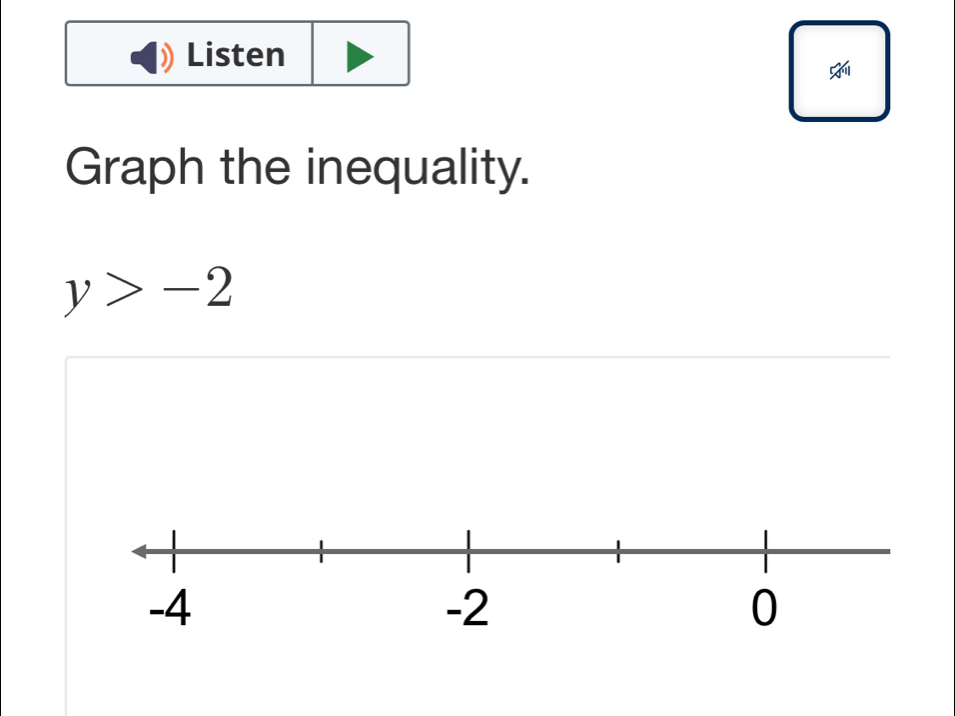 Listen 

Graph the inequality.
y>-2