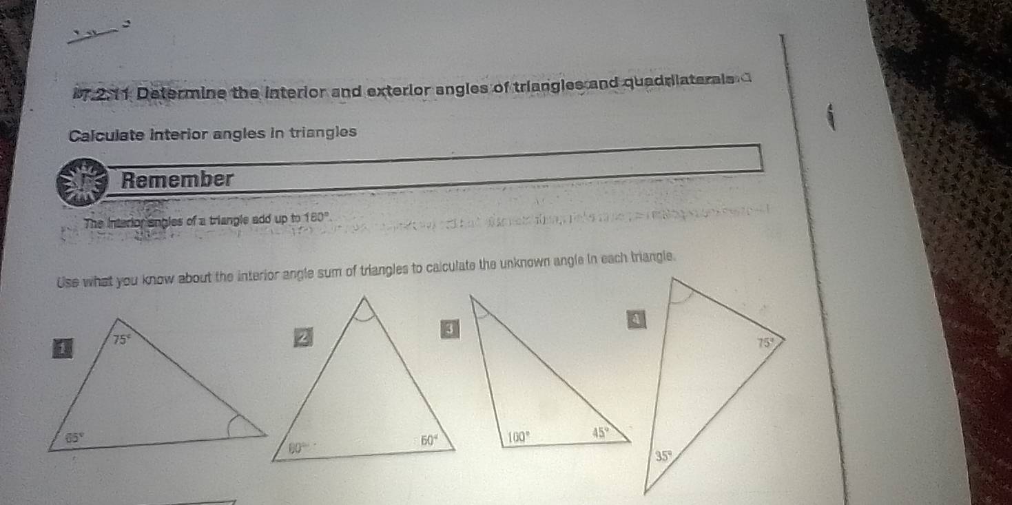 Solved: 2:11 Determine the interior and exterior angles of triangles ...