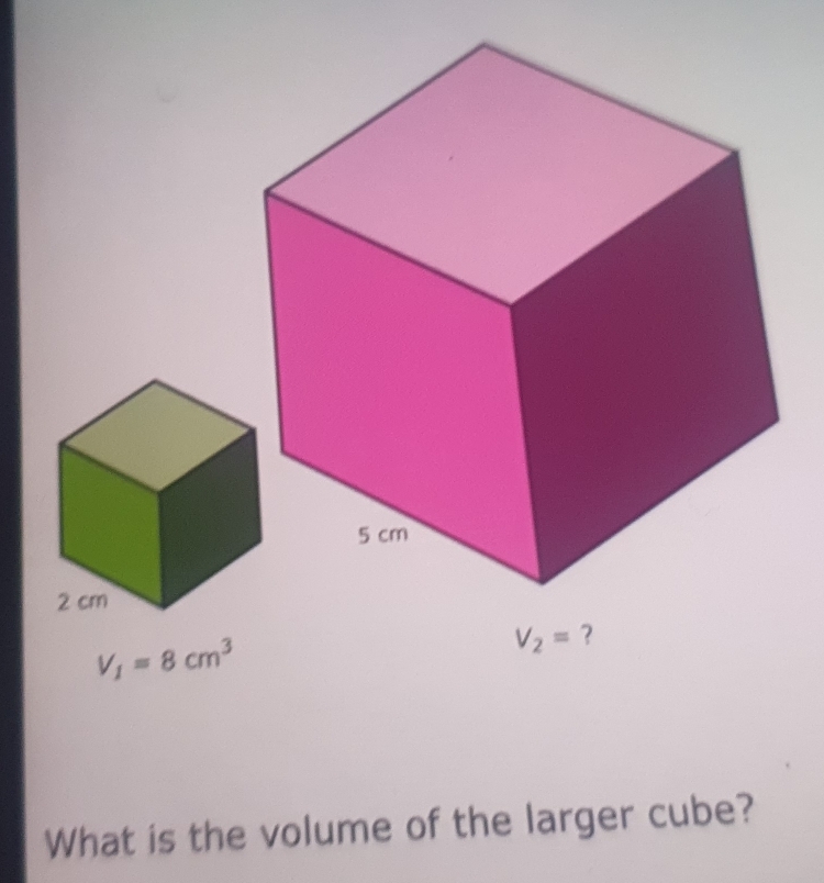 V_1=8cm^3
What is the volume of the larger cube?