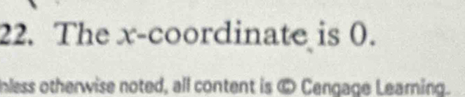 The x-coordinate is 0. 
nless otherwise noted, all content is © Cengage Learning.