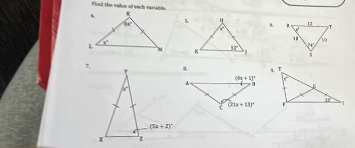 Find the value of each variable.
s.
6. 
 
7.
8.