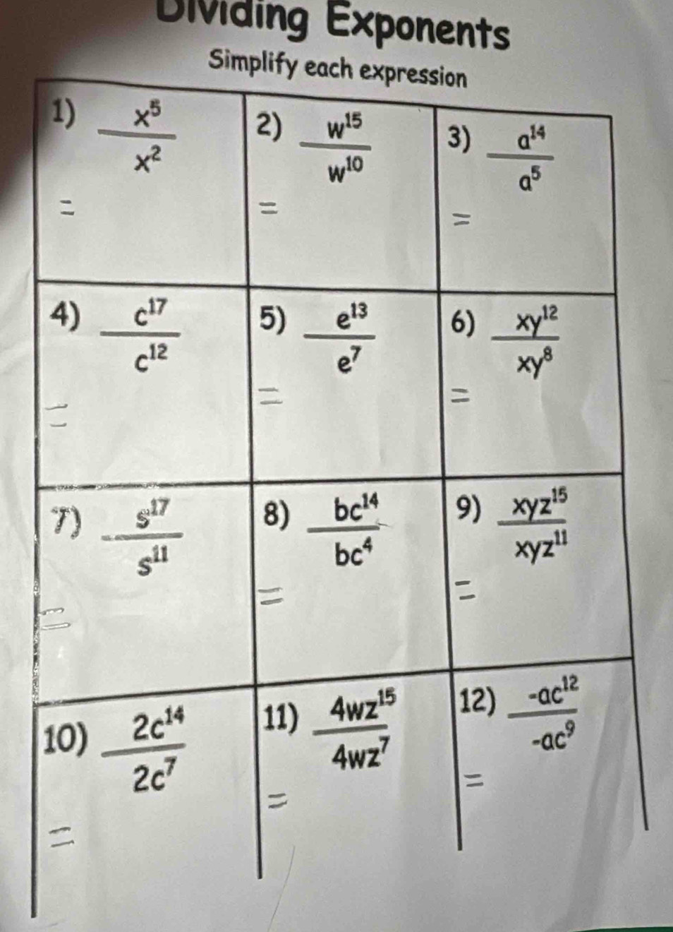 Dividing Exponents