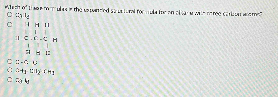 Solved: Which of these formulas is the expanded structural formula for ...