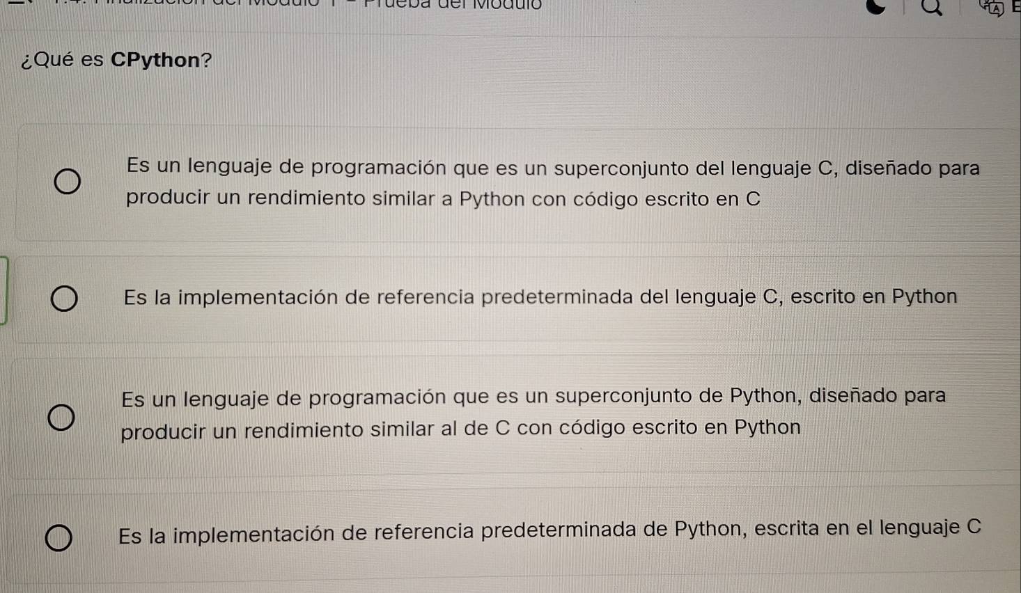 Resuelto:der Moduló ¿Qué es CPython? Es un lenguaje de programación que ...