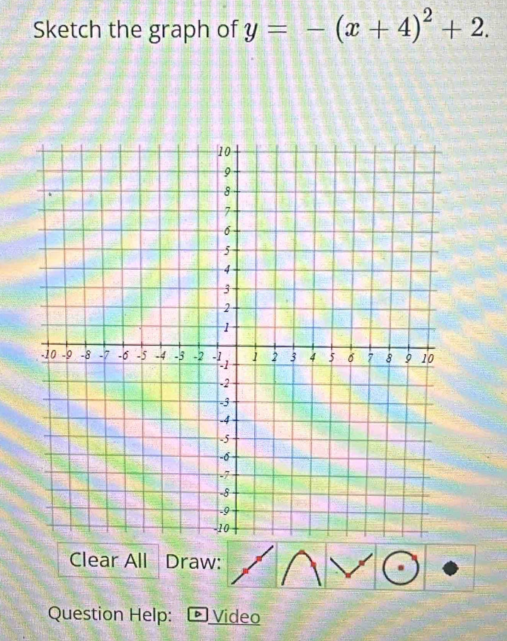 Sketch the graph of y=-(x+4)^2+2. 
Clear All Draw: 
Question Help: * Video