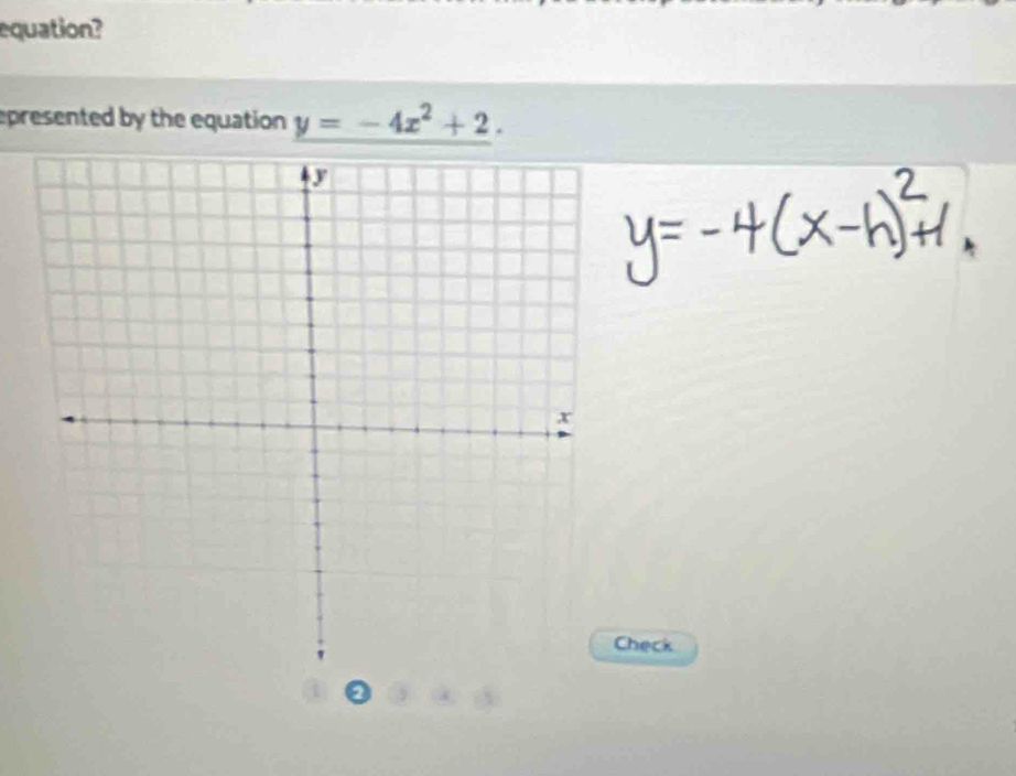 equation? 
epresented by the equation y=-4x^2+2. 
heck