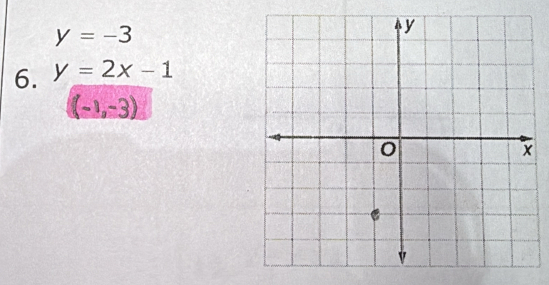 y=-3
6. y=2x-1
(-1,-3)