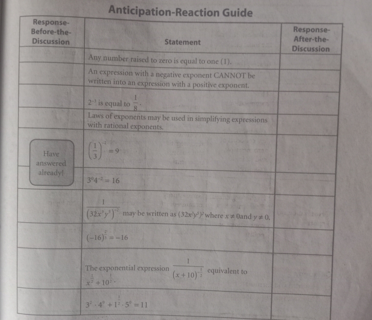 Anticipation-Reaction Guide