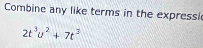 Combine any like terms in the expressi
2t^3u^2+7t^3