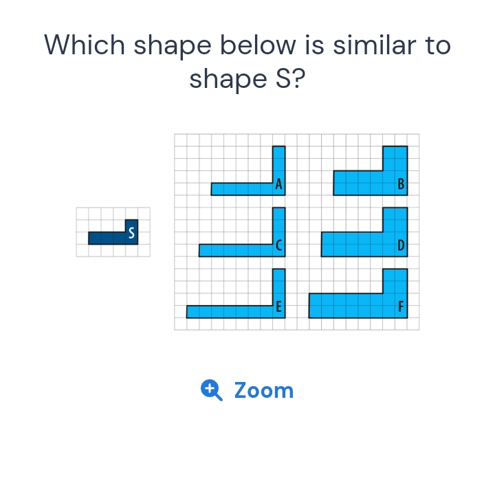 Which shape below is similar to 
shape S?
B
E 
Zoom