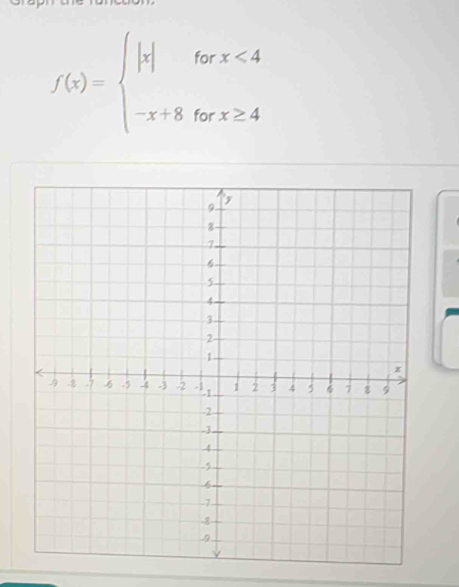 f(x)=beginarrayl |x|forx<4 -x+8forx≥ 4endarray.