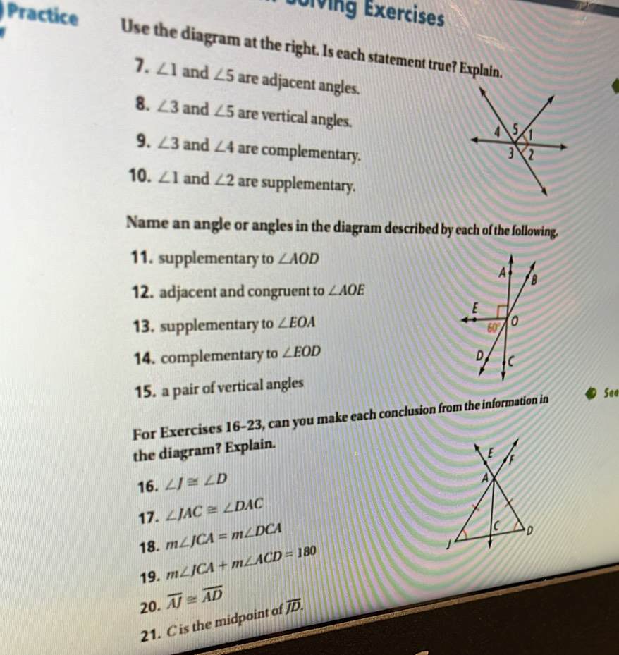 Solved: Éolving Exercises Practice Use the diagram at the right. Is ...