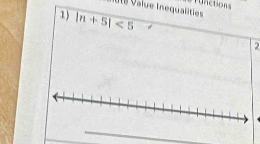 runctions 
Vté Value Inequalities 
1) |n+5|<5</tex> 
2