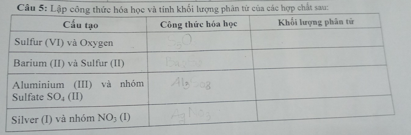 Lập khối lượng phân tử của các hợp chất sau: