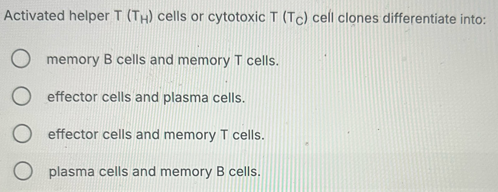 Solved: Activated helper T(T_H) cells or cytotoxic T (Tç) cell clones ...