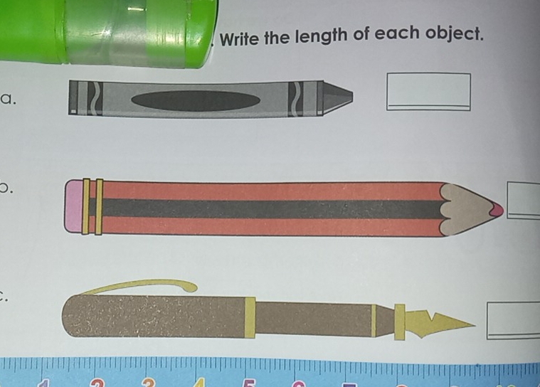 Write the length of each object. 
a. 
D. 
_ 
_