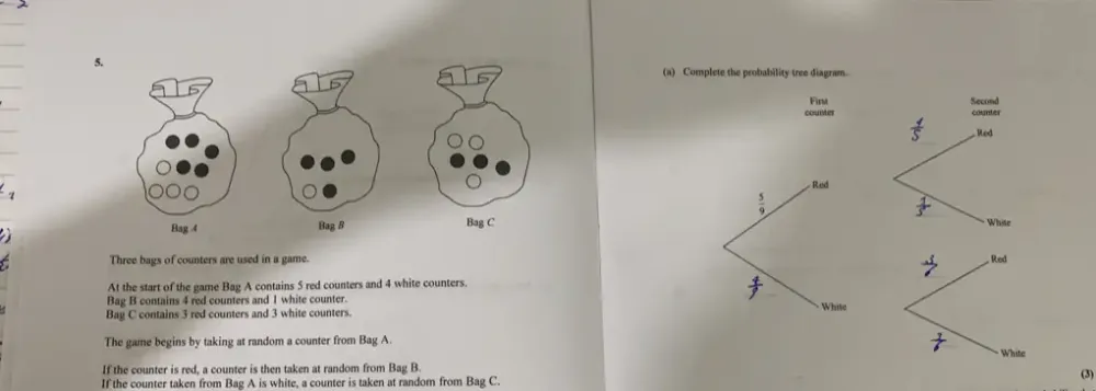 Solved: Complete the probability tree diagram. F Fint counter Bag 4 Bag ...