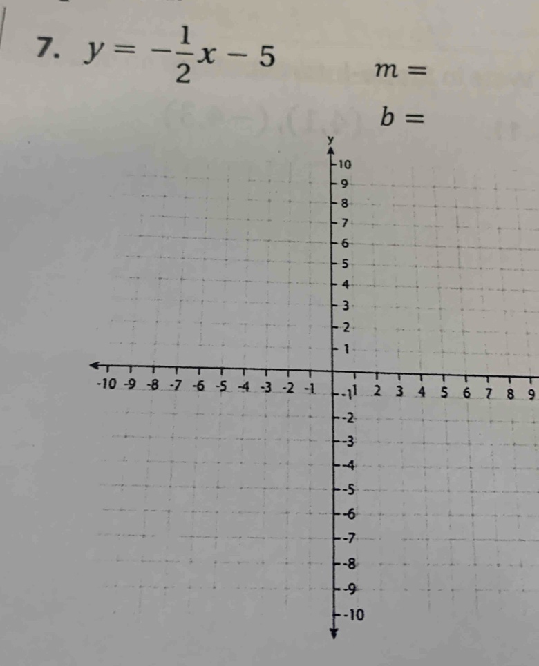 y=- 1/2 x-5
m=
b=
8 9