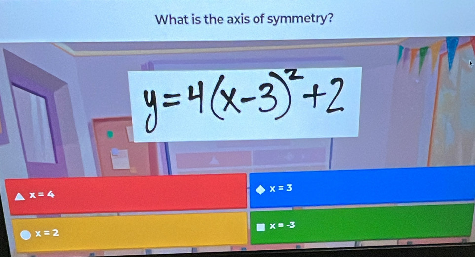 What is the axis of symmetry?
x=3
x=4
x=-3
x=2