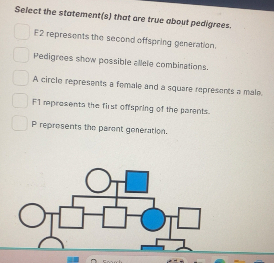 Solved: Select the statement(s) that are true about pedigrees. F2 ...