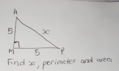 Find x, perimeter and area