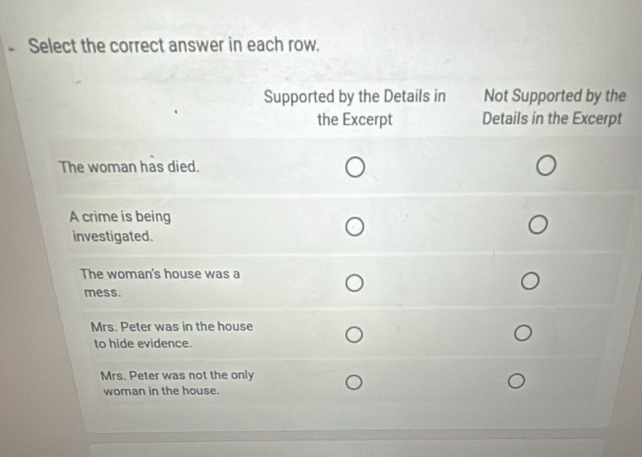 Select the correct answer in each row.
e
t