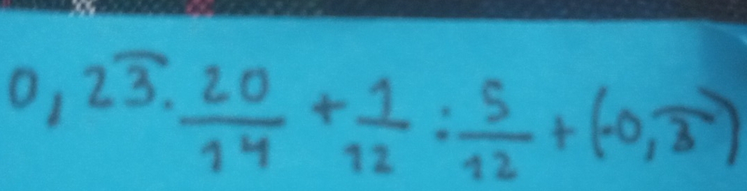 0,2overline 3·  20/14 + 1/12 : 5/12 +(-0,overline 3)