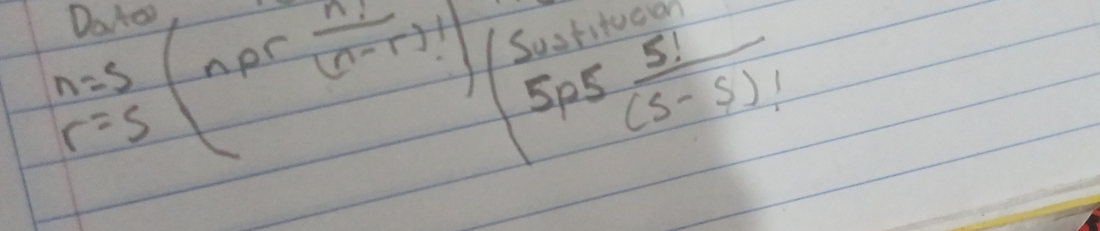 n=5(np^r n/(n-r)! (frac 5,3+frac 5pS 5!/(s-s)! 