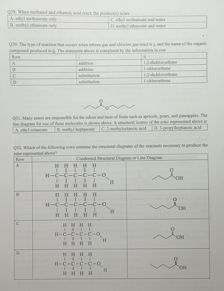 Solved: When methanol Q30. The type of reaction that occurs when ethene ...