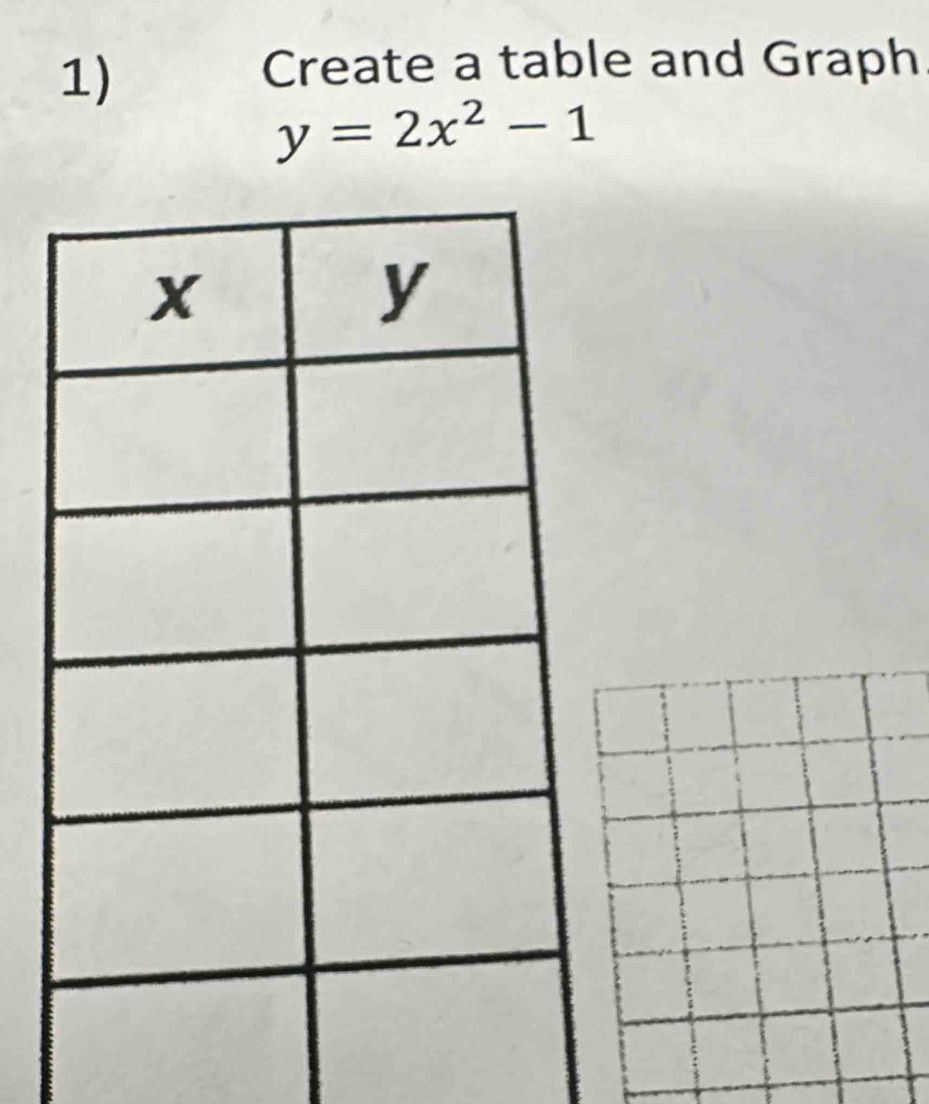 Create a table and Graph
y=2x^2-1