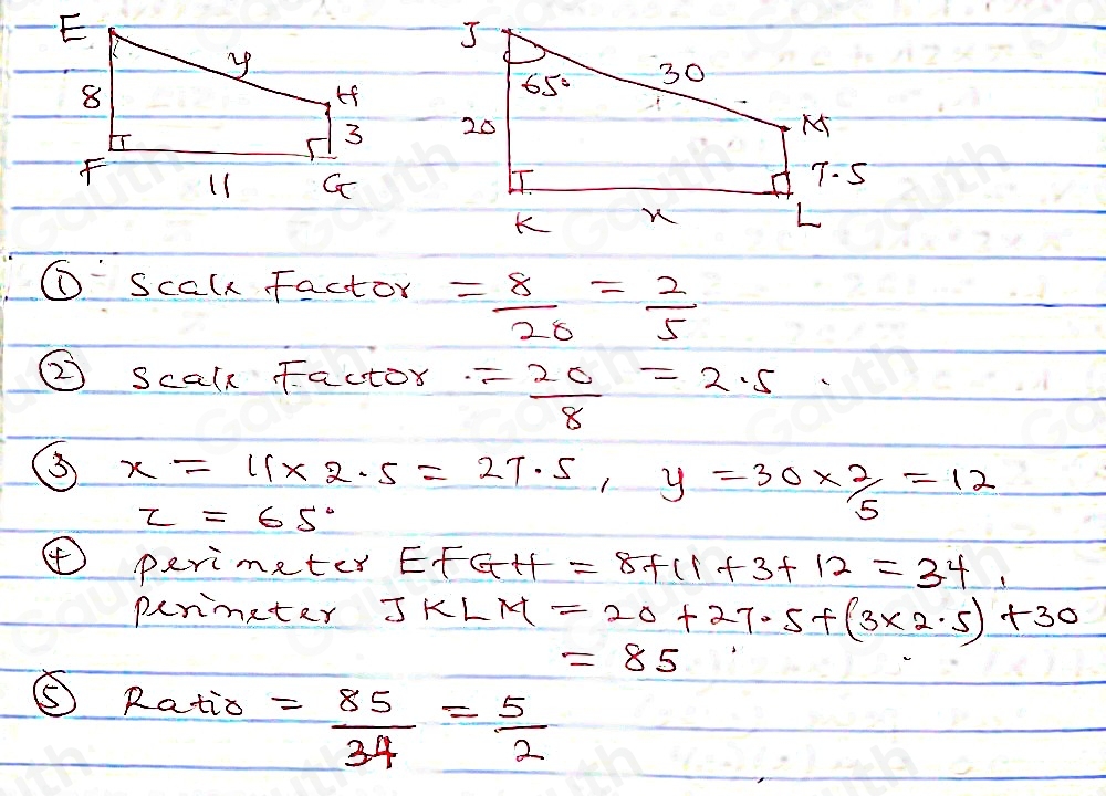 Solved: Quadrilateral EFGH is similar to quadrilateral JKLM. Find the ...