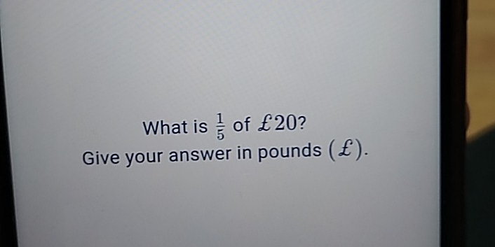 What is  1/5  of ± 20 ?
Give your answer in pounds (t)