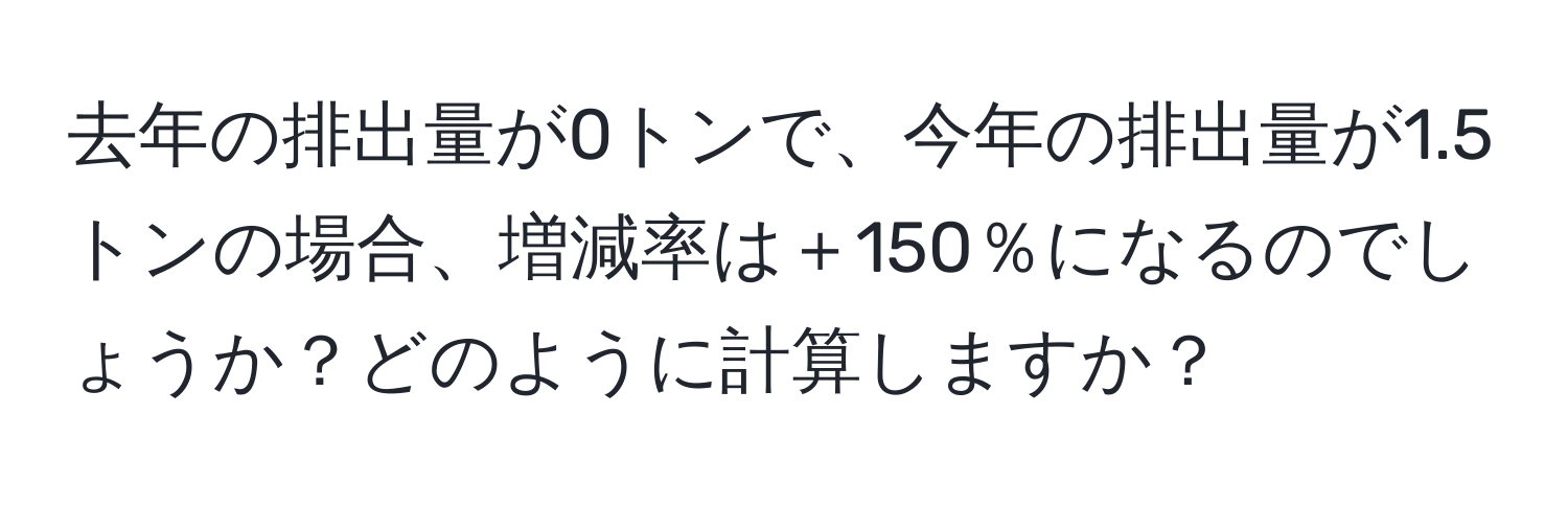 去年の排出量が0トンで、今年の排出量が1.5トンの場合、増減率は＋150％になるのでしょうか？どのように計算しますか？