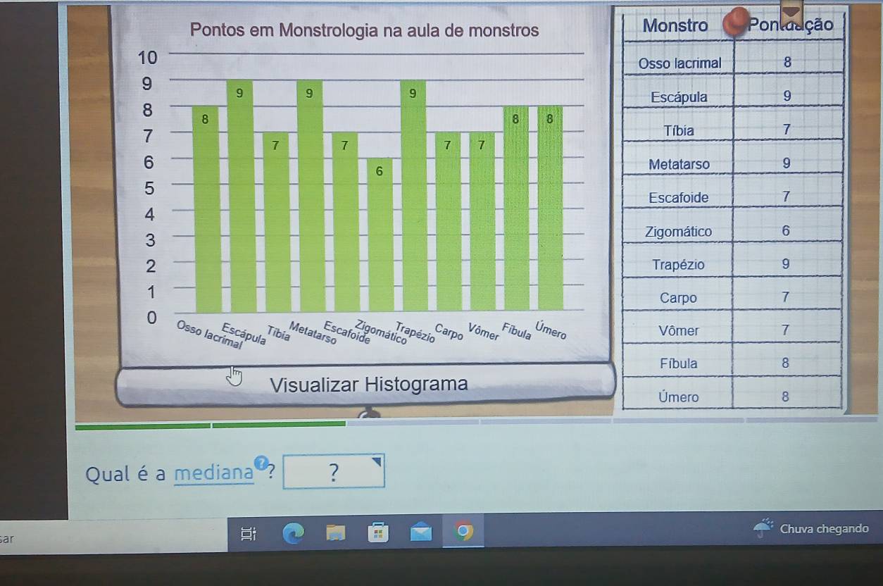 Qual é a mediana ? ? 
Chuva chegando 
ar