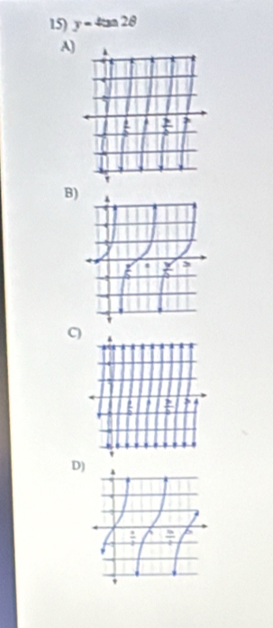 y=4tan 2θ
A)
B)
C) 
D)