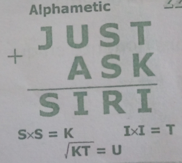 Alphametic
beginarrayr +beginarrayr UST ASKendarray  SIRIendarray
beginarrayr S* S=K endarray beginarrayr KI= KT=Uendarray
□ 
∴ △ ADC=∠ BAD