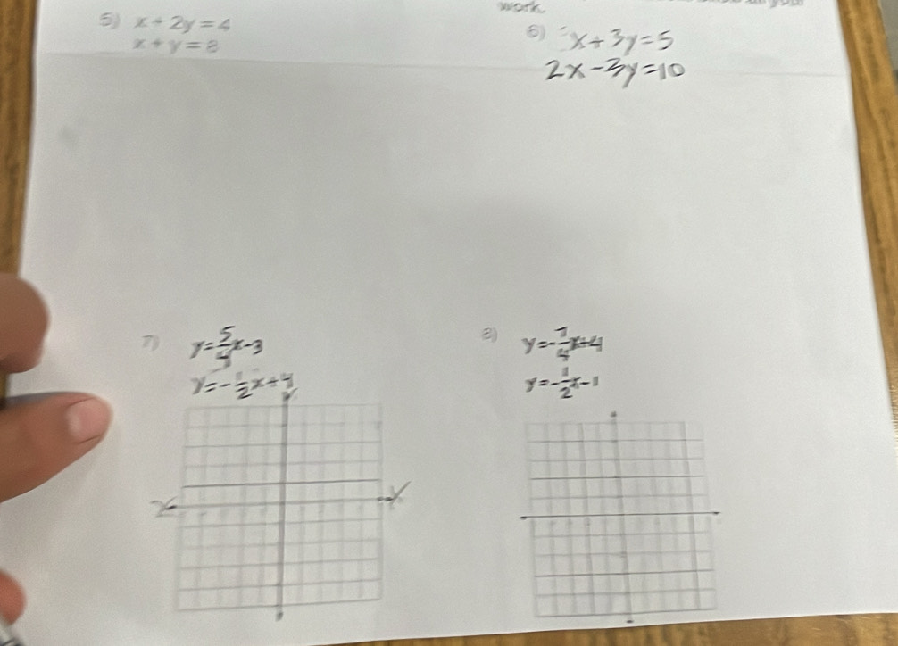 M
5) x+2y=4
6)
x+y=8
7) 
2 y=- 1/4 x+4
y=- 1/2 x-1