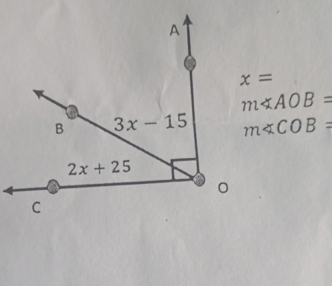 m∠ AOB=
m∠ COB=
