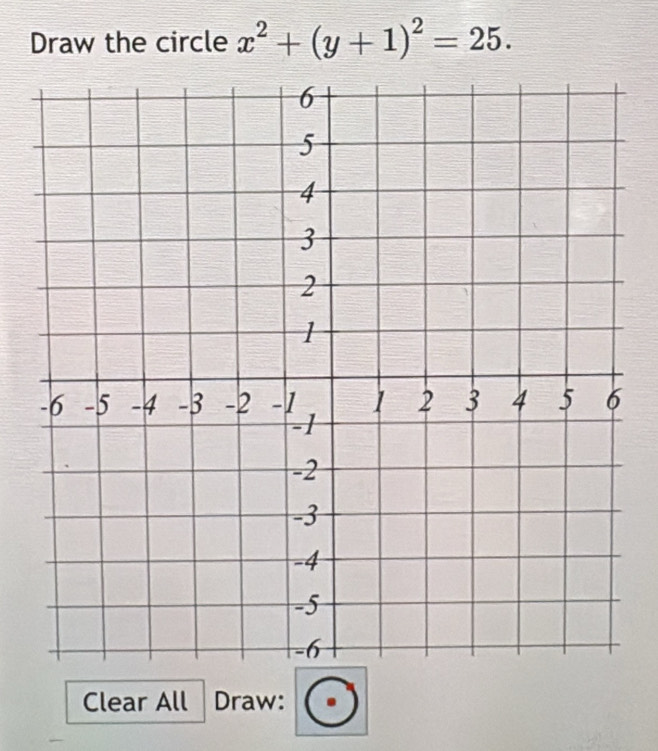 Draw the circle x^2+(y+1)^2=25. 
Clear All Draw: