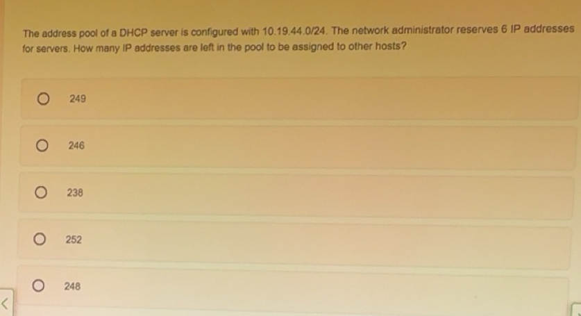 Solved: The address pool of a DHCP server is configured with 10.19.44.0 ...