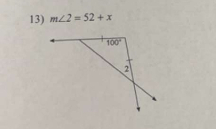 m∠ 2=52+x