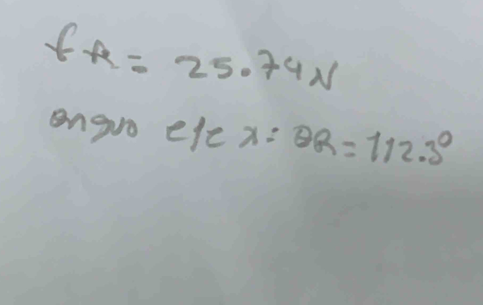 fx=25.74N
angro efe x=θ R=112.3°