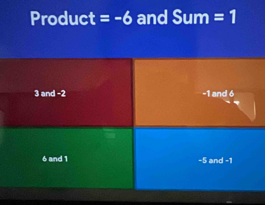 Product =-6 and Sum=1