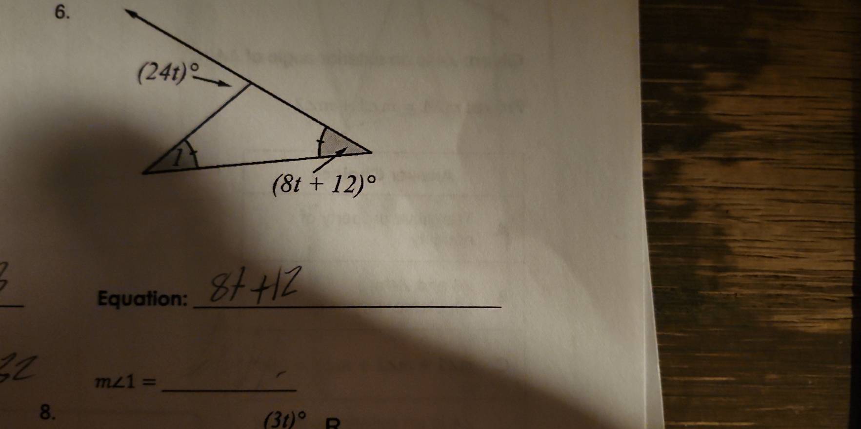 Equation:_
_
m∠ 1=
8.
(3t)^circ  R