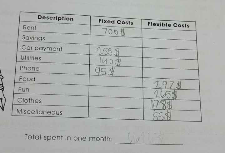 Total spent in one month :