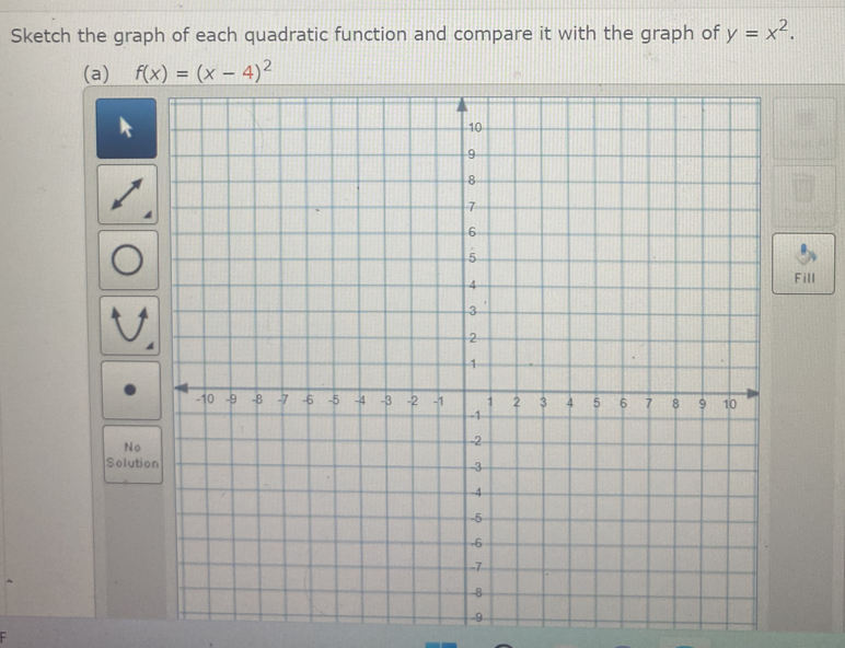 Sketch the graph of each quadratic function and compare it with the graph of y=x^2.
(a) 
Fill
No
Solut