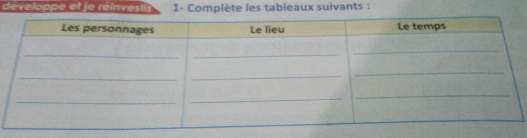 développe et je réinvestis 1- Complète les tableaux suivants :